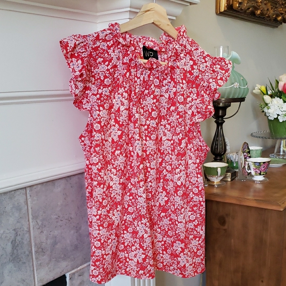 Red Floral Ruffle Dress